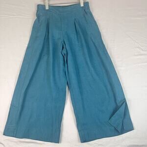 Athleta Playa Linen Wide Crop Pants Borealis Green Womens 6 Beach Relaxed Spring